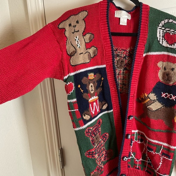 ID Distinction teddy bear and holiday motifs cardigan size small vintage 80’ - Picture 8 of 13
